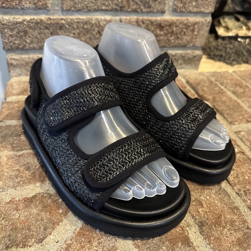 Abound Womens Black Platform Sandal Sz 5.5 Woven Strap Chunky Comfort #0027